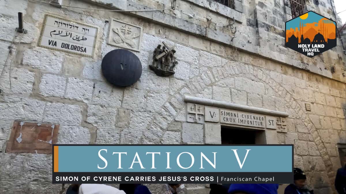 Via Dolorosa Station V. Simon of Cyrene carries Jesu's Cross.
